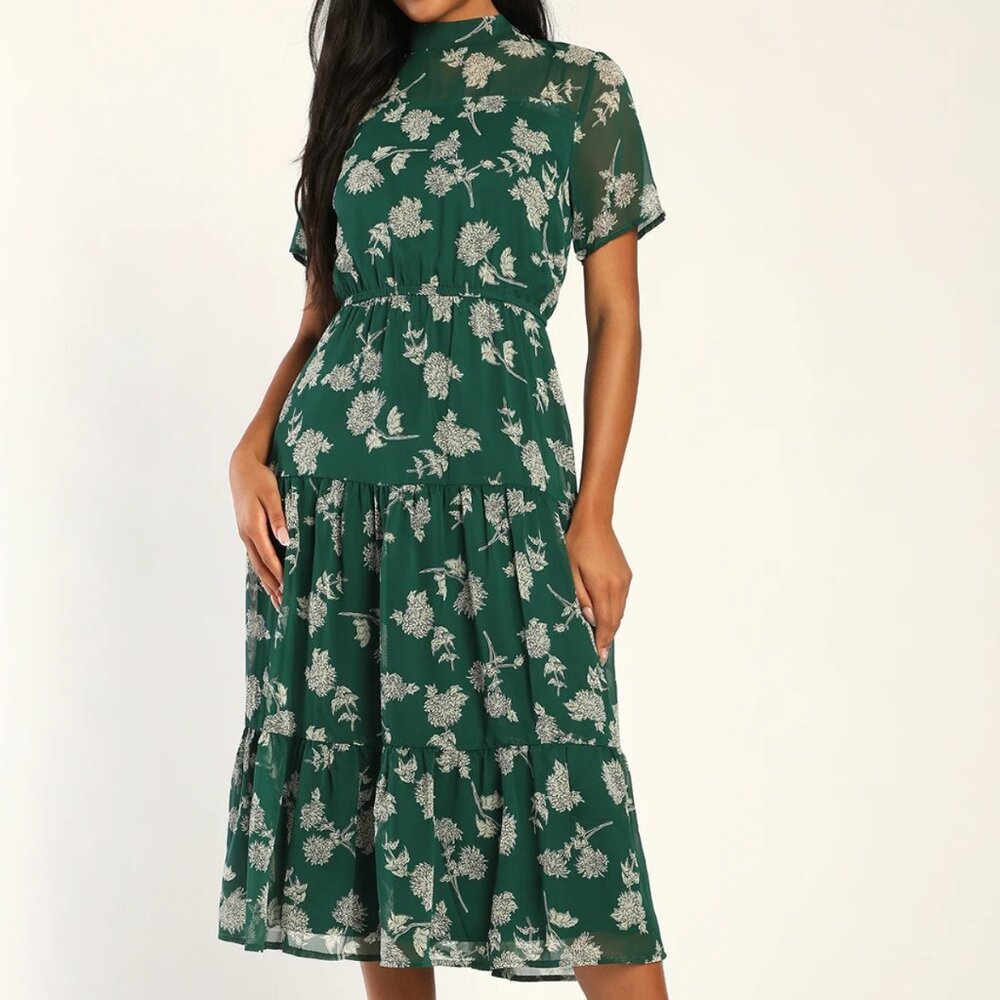 Lulu's Emerald Floral Midi Dress